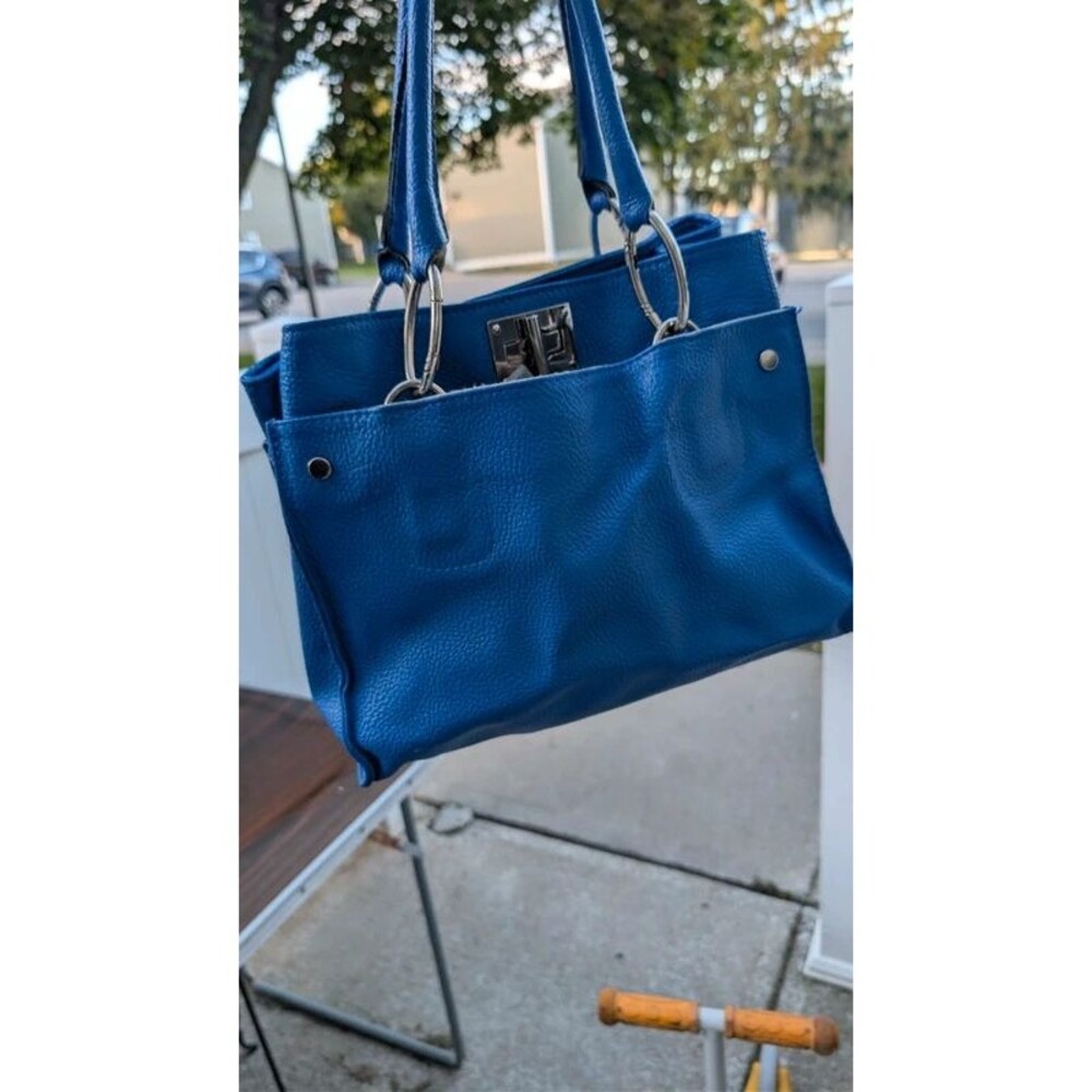 Genuine Leather Blue Hand Bag